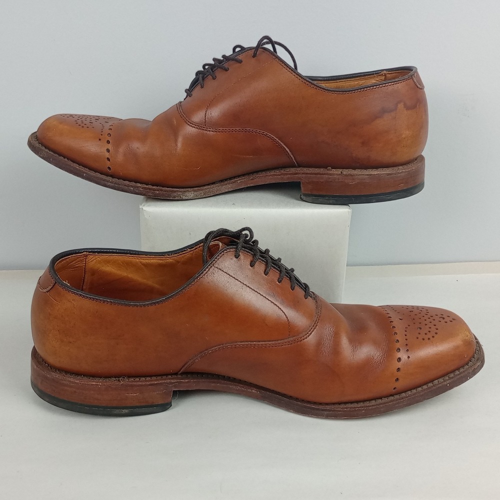 Allen Edmonds Mens 10 Brown Leather Medallion Cap Toe Oxford Dress Shoes 1842